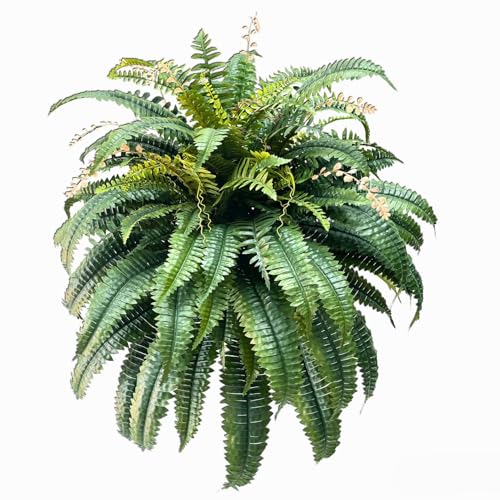 Giant Artificial Boston Ferns for Outdoors Large,Uv Resistant Lifelike Artificial Plants Large,Faux Fern Silk Ferns That Look Real,Fake Fern for Outside Lifelike 128 Branches - color: Fern Green (128 Branches)