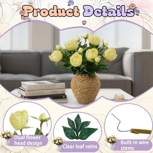 ucky 6PCS Yellow Peonies Artificial Flowers, Realistic 2 Heads Silk Peonies with Stems & Buds, 17.51" Faux Peony Bouquets for Wedding Centerpieces DIY Home Table Vase Decor - color: Yellow