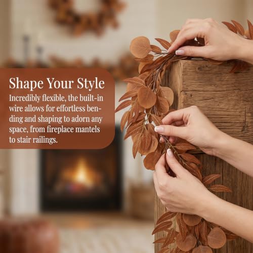 GREENTIME 1 Pack 6.5Ft Fake Brown Greenery Garlands Orange Eucalyptus Willow Garland for Rustic Wedding Arch Swag Doorways Table Runner Staircase Fireplace Chair Home Party Decoration - color: Orange-1