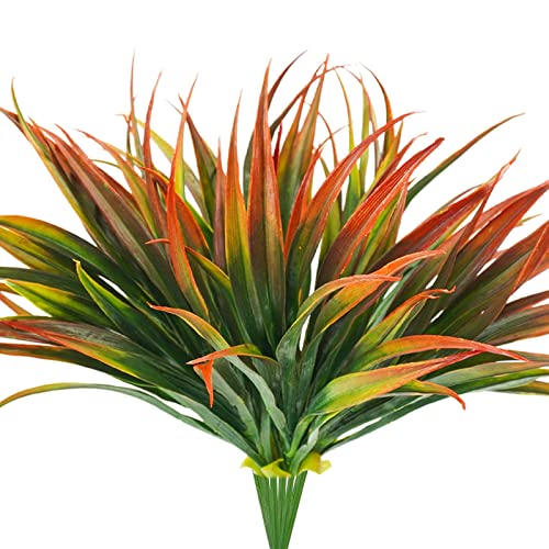 6Pcs Artificial Grass Fake Plants 17.3in Outdoor Plastic Plants UV Resistant Greenery Fake Grass for Home Window Garden Office Patio Hanging Planter Pathway Front Porch Décor Red - color: Red, size: 6 Pcs