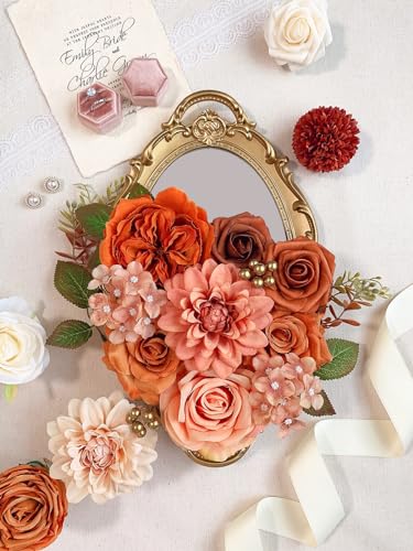 FACINOC Orange Roses Artificial Flowers Fall Fake Flower Bulk for DIY Wedding Bouquet Bridal Baby Shower Centerpiece Table Decorations Faux Floral Arrangements for Party Home Decor Cake Decorating - color: Orange, Fall Artificial Flowers