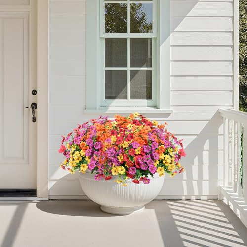 12 Bundles Artificial Flowers for Outdoors Decorations, Spring Summer Multicolor Realistic Faux Silk Daisy, UV Resistant Fake Flowers for Patio Home Decor Garden Planter Window Box Yard - color: Fall Tones&12 Bundles
