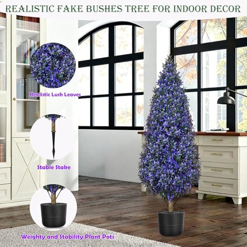 2PACK Topiary Trees Artificial Oudoor Indoor,3.3FT Lavender Purple Faux Potted Plant Fake Shrubs Boxwood Trees with Pot,Spike,Realistic Faux Bushes Evergreen Tree UV Resistant for Front Porch Balcony - style: Multiple