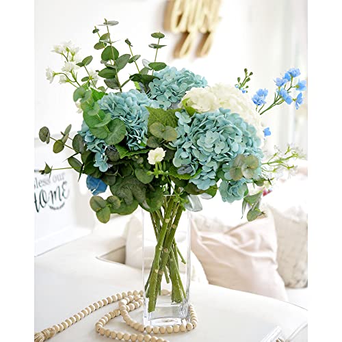 FiveSeasonStuff Real Touch Silk Hydrangea Flowers, 2 Large Long Stem Artificial Flowers for Floral Arrangements (Bermuda Blue) - color: Bermuda Blue (2 Stems)