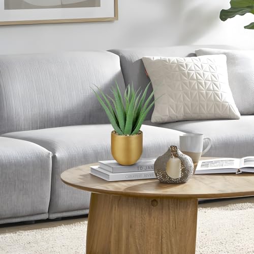 Briful Succulents Artificial Plants Realistic Agave Plant, 4.7'' Gold Metal Pot, Farmhouse Aloe Vera Fake Plants for Home Office Desk Bathroom Shelf Decorations - color: Green Agave Gold Vase