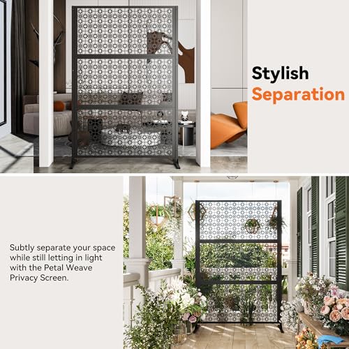 Modern Shade 4x6 FT Metal Privacy Screen with Artistic Modular Designs Decorative Patio Privacy Fence & Garden Divider, Freestanding Outdoor Metal Fence Panel, Weather-Resistant (Petal Weave) - size: 1 Panel (Petal Weave)