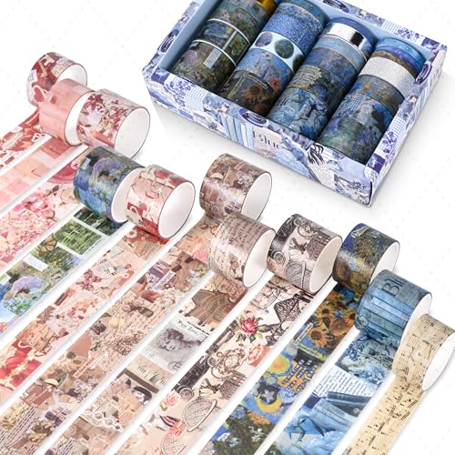 24 Rolls Vintage Washi Tape Set, Floral Decorative Tape for Scrapbooking,Junk Journal Supplies,DIY Art Crafts,Planners, Bullet Journaling and Wrapping(Romantic Eternal Series) - color: Romantic Eternal Series