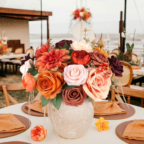 AGIRL Artificial Flowers Combo Silk Mix Terracotta Fake Flower with Stems for DIY Wedding Bouquets Centerpieces Arrangements Table Chair Decor Baby Shower Home Decor (Terracotta) - color: Terracotta
