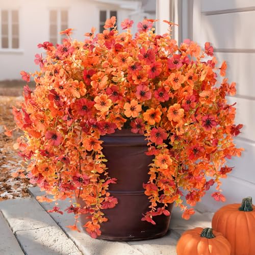 ZFProcess Artificial Fall Flowers for Outdoors, 2PCS Silk Fake Flowers Realistic Daisy Mums UV Resistant Porch Patio Window Yard Decor (Fall Orange) - color: Fall Orange