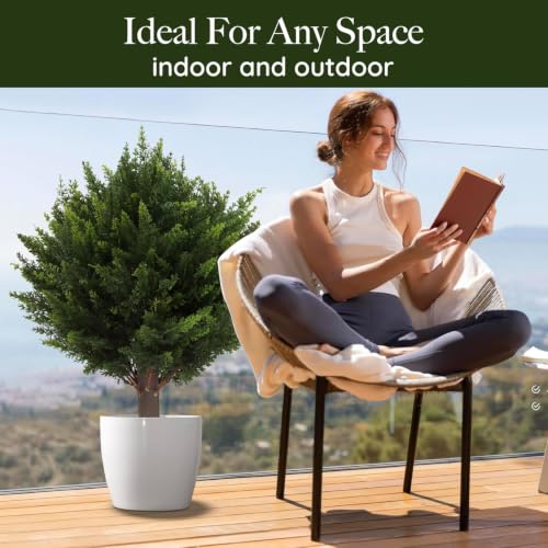AUMMOOH Artificial Topiary Cedar Trees Outdoor (2, 15.7 inch 2 PCS) | UV protected ,High Density.Pet Friendly .