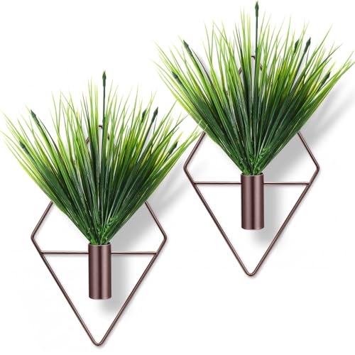 Canlierr 4 Pcs Wall Decor Hanging Planters with Artificial Plants Metal Hanging Vase Indoor Plants Modern Boho Wall Art for Bathroom Bedroom Living Room Decor (Aquatic Plant,Bronze) - color: Bronze, size: Aquatic Plant
