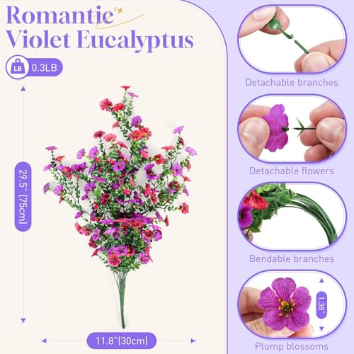 BlessedSeason 2 Pcs Artificial Hanging Flowers, UV Resistant Fake Flowers with Flexible Stems, Full Bundle Faux Flowers for Outdoor Planters, Zero Maintenance for Patio, Garden, Balcony, Red Purple - color: Red Purple, size: 2 PCS