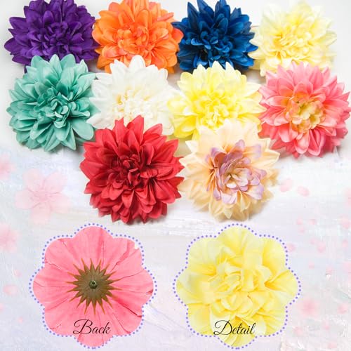 Fabric Flowers Heads for Craft, 15 Pcs Artificial Dahlias Flower Heads Bulk, 3.5 Inch Deep Blue Silk Flowers Heads Artificial Flowers for Home Wedding, Hat Decoration, DIY Wreath, Scrapbooking - color: Deep Blue