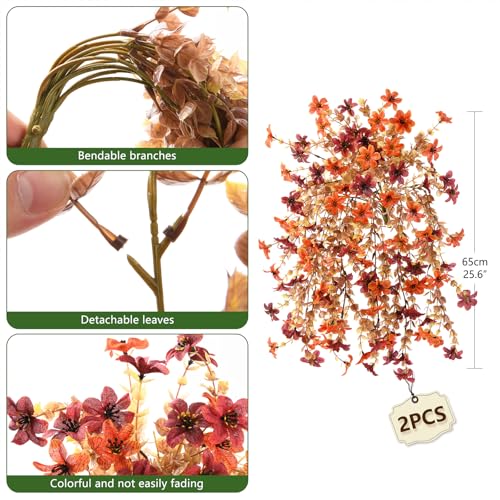 Artificial Faux Mums Fall Flowers for Outdoor Autumn Decoration,2 PCS Fake Silk Daisy Flowers Plant Eucalyptus Leaves Realistic UV Resistant for Front Porch Patio Balcony Yard Home Decor(Orange Brown) - color: D Orange Brown