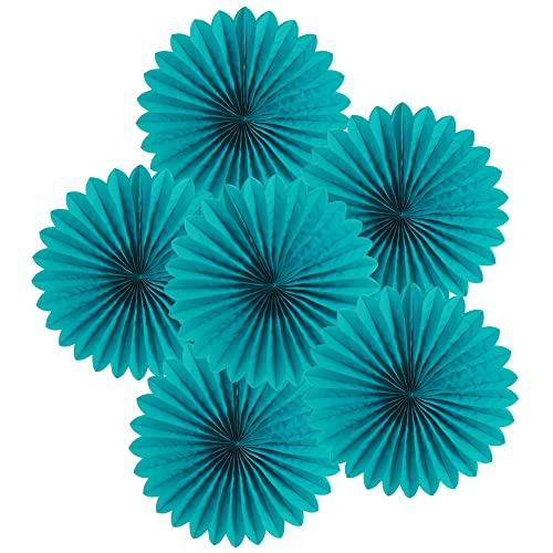 Easy Joy Teal Party Decorations Paper Fans Birthday Wedding Home Party Hanging Decoration, Set of 6 (14 Inches, Teal) - color: Teal