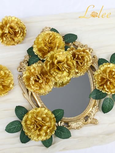LELEE 108pcs Carnation Head Flowers with Stem - Gold Artificial Flowers Carnations Bulk - 3.5" Silk Carnation Fake Flower for Wedding Bouquet Baby Shower Centerpieces Grad Party Cemetery Grave Decor - color: Gold