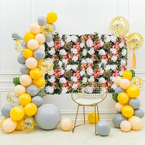 Artificial Flower Wall Panels, Silk Wedding Flower Wall Backdrop Panel, 3D Floral Panel Artificial Floral Wall Mat Flower Screen for Photo Party Wedding Wall Background Decor (6PCS White, Pink) - color: 12pcs White, Pink