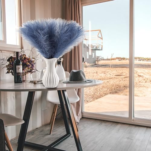 60Pcs Navy Blue Faux Pampas Grass Decor, 21.7" Pompas Grass Flower Arrangement and Vase Filler for Boho Home Wedding Decoration - size: 21.7'' Tall Navy Blue