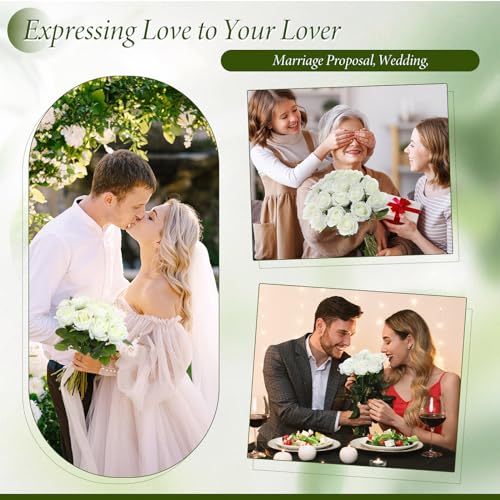 Hotop 40 Pcs Rose Artificial Flowers Bulk with Long Stem,Realistic Silk Fake Roses Bouquet for Home Wedding Centerpieces Party Table Decoration Valentines Gifts(White) - color: White