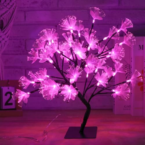 Drawelry Fiber Optic Flower Tree Lamp - 48 LED Table Night Light USB Powered Artificial Flower Bonsai Tree Lamp Bedroom Living Room Decor Valentine's Day Birthday Gift for Women Girls Mother (Pink) - color: Pink