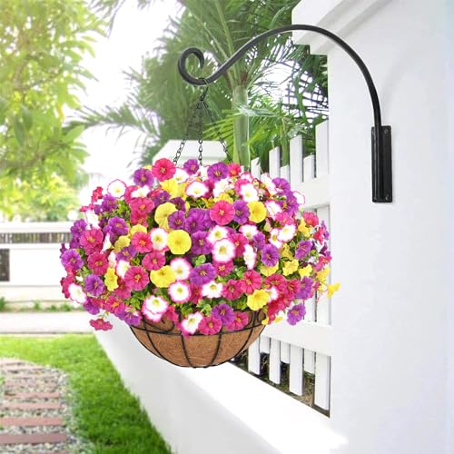 Elyum 2 Pack Artificial Hanging Flowers for Outdoors, Fake Flowers Artificial Petunias Hanging Baskets for Outdoors, UV Resistant Fake Hanging Plants Flowers for Outside Garden Patio Porch Decor - color: Mixed Colors 1, size: 2 Pack