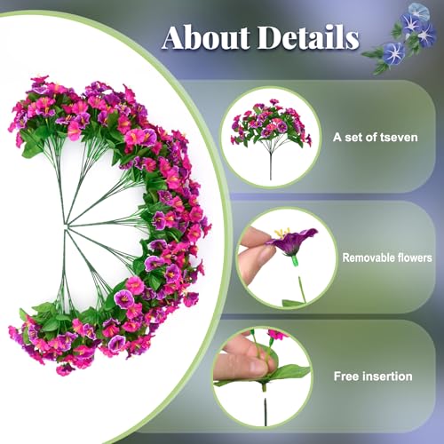 Ammyoo Artificial Hanging Flowers with Basket, Faux Silk Petunias Flower Arrangement, Coconut Lining with Morning Glories Fake Plants Patio Garden Porch Deck Spring Summer Decor(Lotus and Fuchsia) - color: Lotus and Fuchsia