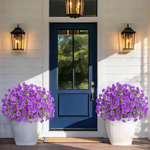 Artificial Flowers for Outdoors, Fake Outdoor Flowers(14 Bundles, Purple) | UV Resistant Faux Flowers for outdoor planters, Realistic Silk Petunia Flowers for Outside Garden Porch Patio Yard Decor - color: Purple, size: 14 Bundles