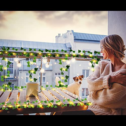 Contatto 2 × 43 Feet Fake Vines with 260 LED Solar Outdoor String Lights, Hanging Fake Ivy Greenery Garland Plants, Artificial Plants, Fake Leaves for Balcony Decor/Outdoor Wall Decor/Garden/Patio - size: 2×43FT Solar Powered