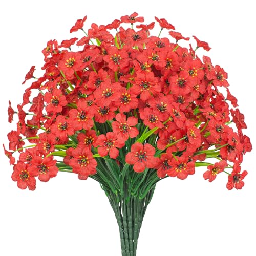 21 Bundles Outdoor Artificial Flowers UV Resistant Fake Silk Flowers No Fade Faux Plastic Plants Garden Porch Window Box Decoration(Red) - color: Red