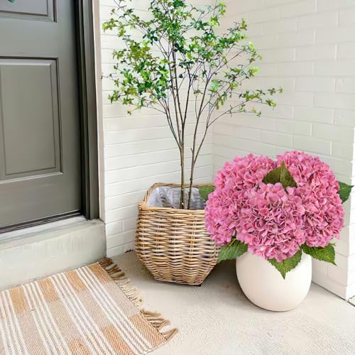 JINWOE Real Touch Artificial Hydrangea Flowers, 3pcs 21" Pink Latex Spring Silk Faux Hydrangea Flowers,Lifelike Artificial Hydrangeas with Stems for Porch Bouquets Wedding Home Baby Showers - color: Pink