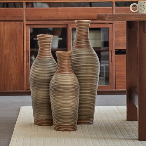 Floor PVC Decorated Vases Set of 3 for Gorgeous Home Decoration Large Classic PVC Vase 20.4in/24.4in/28.3in Height (Brown+Grey) - color: Brown+grey
