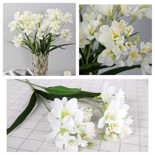 XZJMY 3Pcs Artificial Freesias Flowers,Artificial Lily for Wedding Home Party Garden Shop Office Decoration (White)