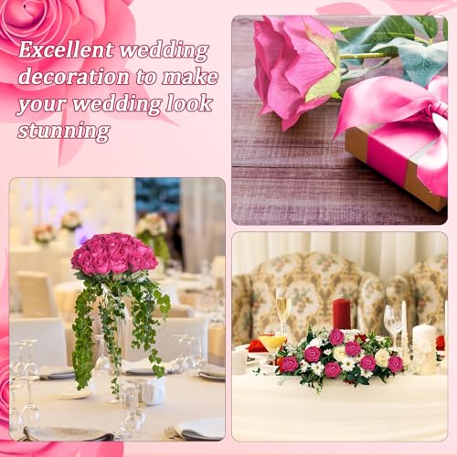 30pcs Silk Roses Artificial Flowers Hot Pink Fake Rose with Long Stem for Arrangement Wedding Party Home Decoration - color: Hot Pink