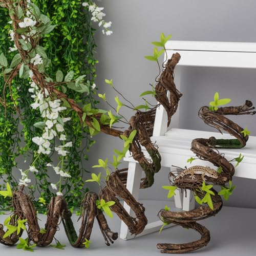 Suncalla 5 Pcs Artificial Bendable Tree Branches for Decoration Fake Trunk Garland Twigs Leaves Cherry Blossom Grape Vines for Wall Hanging Front Door Reptile Habitat Decoration (35in,Natural) - color: Natural, size: 35in