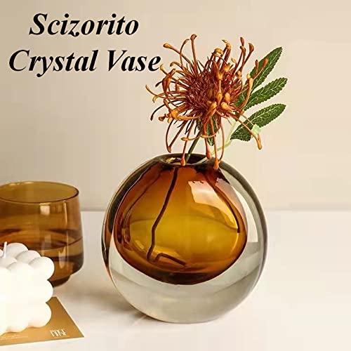 Crystal Vase, Modern Decorative Vase, Minimalist Floral Vase, Light Luxury Style for Home Decor, Centerpiece, Office, Pampas Grass, Dried Flowers, Flowers and Buds (Amber) - color: Amber