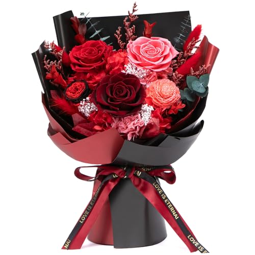 Bessol Flowers for Delivery Preserved Flower Bouquet Forever Fresh Flowers Birthday Gifts for Women Mom Anniversary Red Real Rose Gifts for Grandma Wife Girlfriend Sister Her from Daughter - color: Red Preserved Flower Bouquet, size: Small