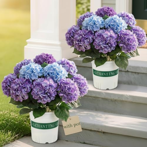 Suncalla 2 Pack Artificial Hydrangea Flowers in Pot, 20 Inch Faux Silk Hydrangea Arrangement, Gradient Purple Potted Fake Flowers for Table Centerpiece, Home, Wedding, Entryway Decor(Gradient Purple) - color: Gradient Purple