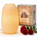 TACAHE Ceramic Vase Table Lamp, 2700K Bulb & 3 Artificial Flowers Included, E12 Socket, Inline Switch, Handmade Openwork Craft, Ambient Light for Living Room Bedroom - Starry 9.3" - style: Starry