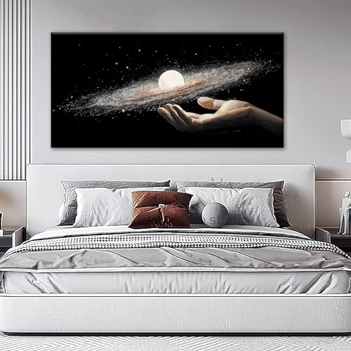 Abstract Wall Art Decorations Modern Science Fiction Wall Art The Universe In Hand Canvas Art Wall Decor For Living Room Bedroom Office Bathroom Home Wall Decor 24x48 Inch - color: White Black, size: 48"L x 24"W