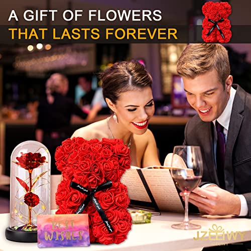 Flower Rose Bear for Mom,Perfect Birthday Romantic Gift for Wife Daughter Girlfriend Friend Her,Light up Rose in Glass Dome for Birthday Anniversary Mothers Day Valentines Day - color: Red1