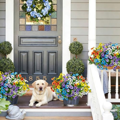 16 Bundles Artificial Fake Pansies Flowers for Outdoors Silk Colorful Pansy UV Resistant Faux Plastic Plants for Outside Planter Front Door Porch Yard Patio Garden Decor (5 Mixcolor) - color: 5 Mixcolor