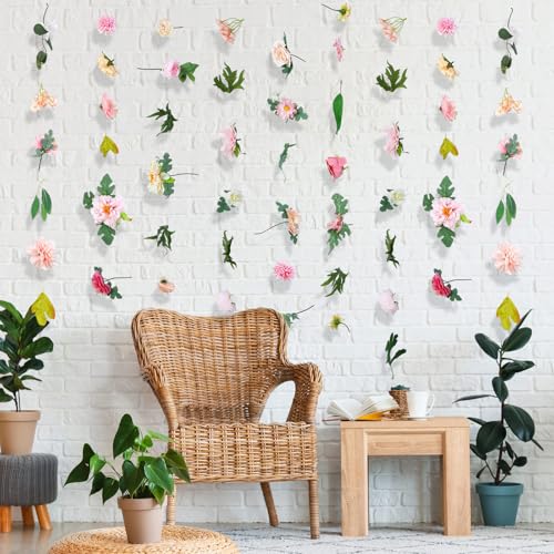 XunYee 6 Pcs 35.4 ft Flower Garlands Artificial Wildflower Vines Floral Hanging Backdrop Fake Flower Garlands Faux Silk Wildflower Vine for Wedding Bridal Shower Home Garden Wall Arch Decor(Blossom) - style: Blossom