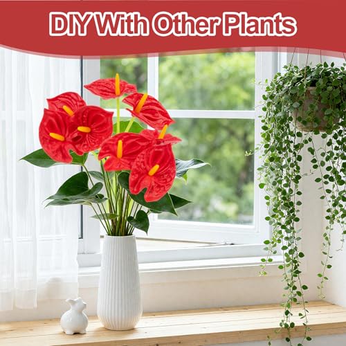 RAINFLOW 8PCS Anthurium Artificial Flowers Red Anthurium Single Stem - Tropical Flowers Artificial with Large Bloom, Faux Anthurium Artificial Flowers for Wedding Table Centerpiece Decor(12.6")