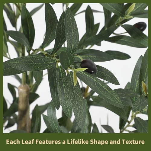 Garvee 5FT Indoor Olive Tree, Artificial Plant with Oval Planter, Lifelike Foliage and Fruits, Fake Plant for Home Decor, Office, Porch and Living Room - size: 5ft