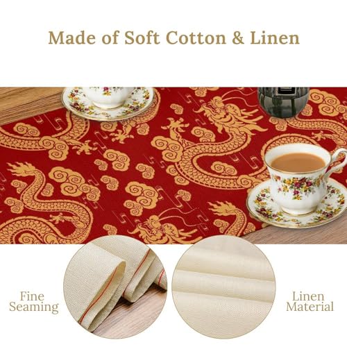 Chinese Dragon Table Runner, Asian Traditional Zodiac Dragon Spring Festival Table Runner for Home Kitchen Dining Patio Holiday Party Indoor 13x36in - color: Aisa-3, size: 13x36in
