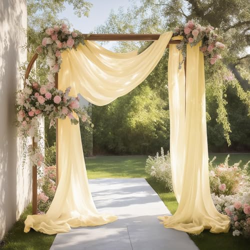 Wedding Arch Draping Fabric Shimmery Sheer Drapes 31" x 20 ft Extra Long Backdrop Curtains for Wedding Anniversary Party Summer Outdoor Events 4th July Backgrounds, 2 Panels Champagne - color: Champagne, size: 240" L x 31" W (2 Panels)