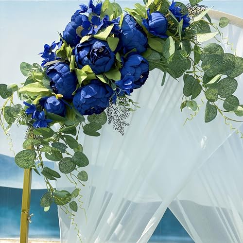 H&S BRIDAL Wedding Arch Flowers, 30 Inch Rustic Artificial Floral Swag for Door Lintel, Green Leaves Rose Peony Sunflowers Table Centerpieces Home Decoration - color: Royalblue