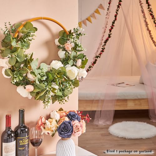 PONKING Flower Garland Artificial Rose Vine Flowers Hanging Fake Roses Vines for Wedding Birthday Party Valentines Christmas Room Wall Arch Decor, 2 White & 1 Light Pink Floral Garland Decorations - color: Huge Flower White Vines 5.4ft