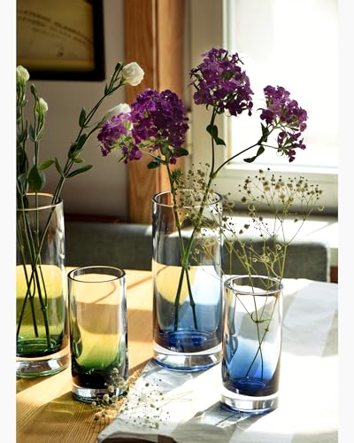 CONVIVA Blue Glass Cylinder Vases for Flowers Set of 2, Modern Hand Blown Thick Ombre Centerpieces, Heavy Coastal Home Decor for Dining Table, Tall and Small 10" & 7" - color: Blue Set of 2