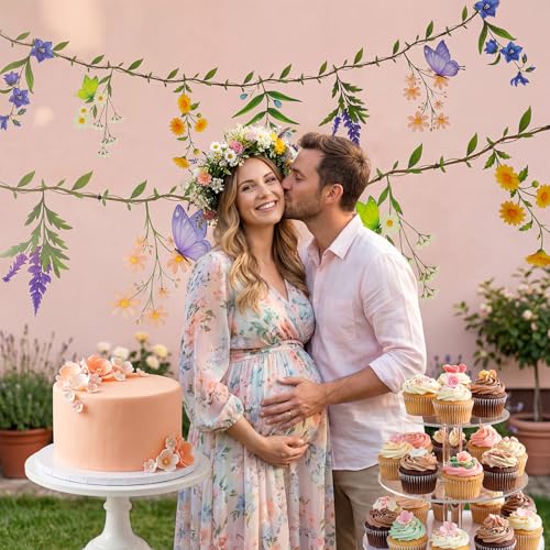 Flower Garland Banner Wildflower Party Decorations for Enchanted Garden Floral Woodland Theme Picnic for Woodland Tropical Theme Wedding Baby Shower Birthday Tea Supplies Girl Decorations